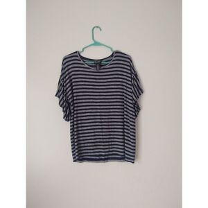 Wrangler Women's Size Medium Navy Blue White Striped Ruffle Sleeved Shirt Top